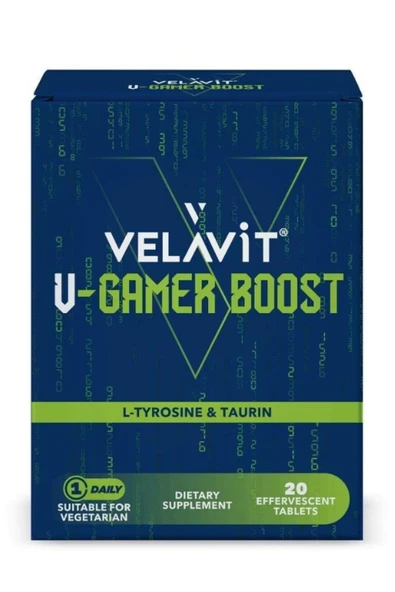 VELAVİT V-Gamer Boost L-tirozin, Taurin ve Ginseng İçeren Takviye Edici Gıda ürün görseli 1