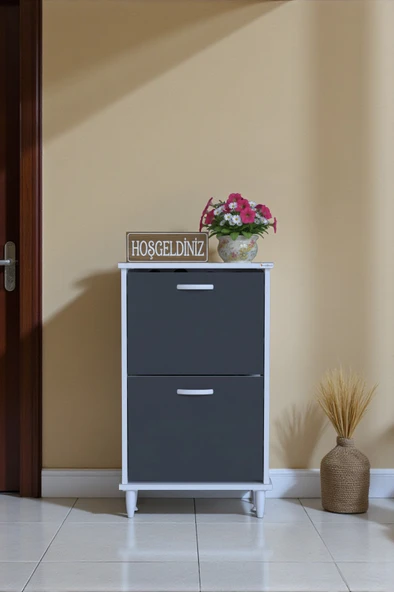 Eliusta  Kalvo 52 cm Genişlikte Antrasit Renk Ayakkabılık 52x86x26 cm Ayaklı Ayakkabılık ürün görseli 1