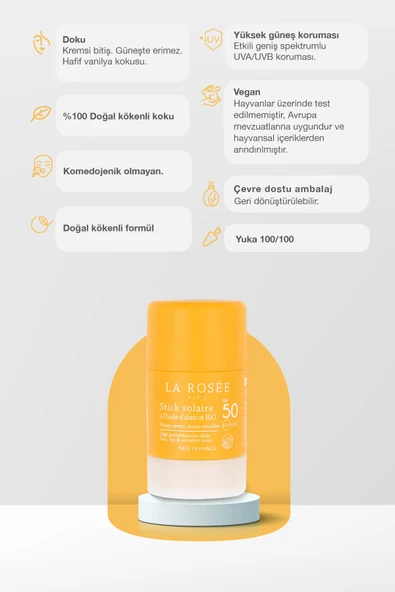 LA ROSEE PARİS YÜKSEK KORUMALI GÜNEŞ KORUYUCU STİCK Organik Kayısı Yağı İçeren SPF 50 18 g - Resim 2