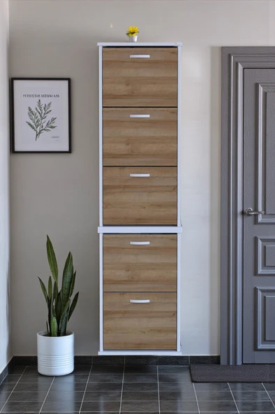 Eliusta  Porta 10 Bölmeli Ayakkabılık Meşe 52 cm Genişlikte 52x193x26 cm Duvara Monte Ayakkabılık ürün görseli 1
