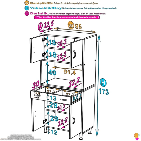 Eliusta  Nordi 4 Kapak 2 Raflı Beyaz Dolap 95x173x32,5 cm Çekmeceli Çok Amaçlı Banyo/Mutfak Dolabı - Resim 2