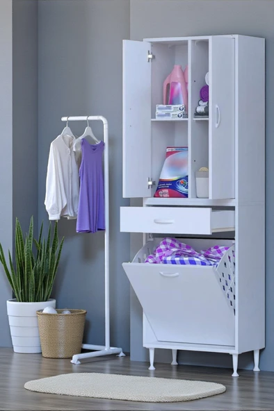 Eliusta  Pine 55 cm Genişlikte Dolap 55x171x32,5 cm  Banyo/Mutfak Dolabı İki Kapaklı Sepetli Dolap ürün görseli 1