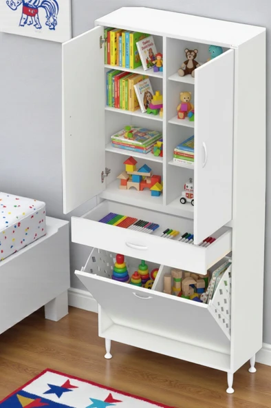 Eliusta  Reli Dolap Beyaz Çok Kullanımlı 70 cm Eninde Banyo Dolabı 70x171x32,5 cm 2 Kapak 6 Raf Dolap ürün görseli 1