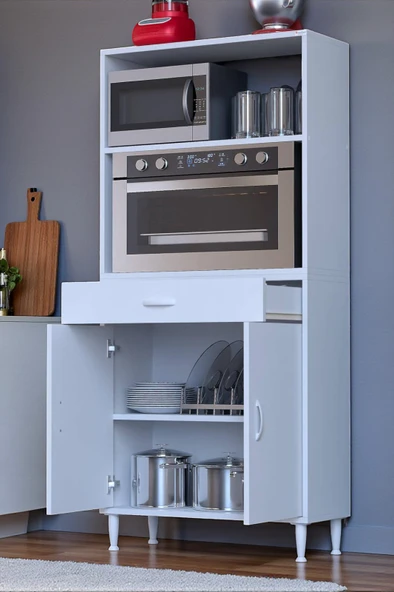 Eliusta  Lunera G:85 cm Beyaz Mutfak Dolabı Çok Amaçlı Açık Bölmeli Fırın Mutfak Dolabı 85x163,4x32,5 cm ürün görseli 1