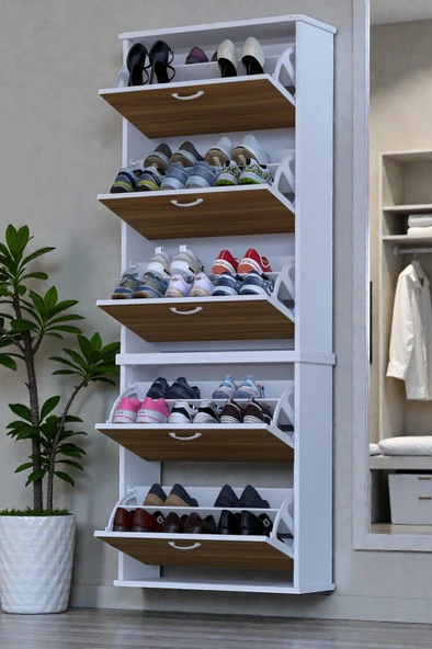 Eliusta  Sho Beş Düşer Kapaklı Ayakkabılık Ceviz Renk 72 cm Asma 72x193x26 cm Ayakkabılık - Resim 3