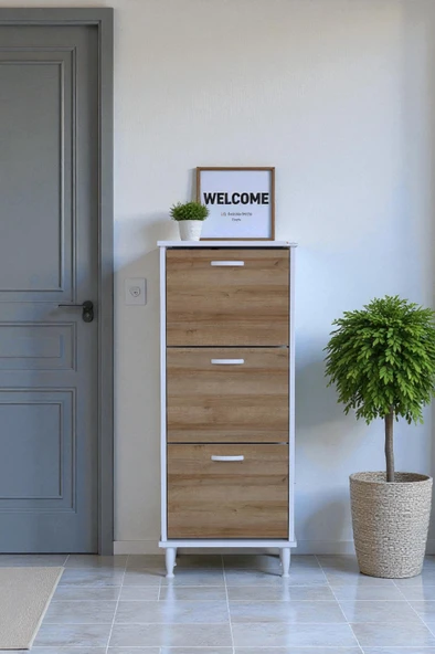 Eliusta  Nefes Ayaklı 52 cm Ayakkabılık Kapı Önü/Antre 3 Düşer Kapaklı Meşe 52x127x26 cm  Ayakkabılık ürün görseli 1