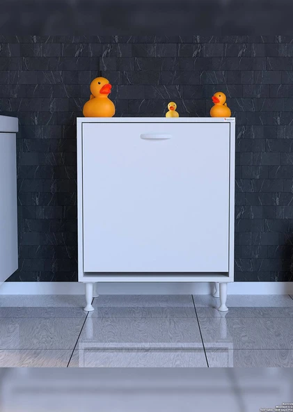 Eliusta  Sare 60 cm Beyaz Sepetli Banyo Dolabı,Mutfak Dolabı 60x75x32,5 cm Oyuncak Sepeti Çok Amaçlı Dolap - Resim 3