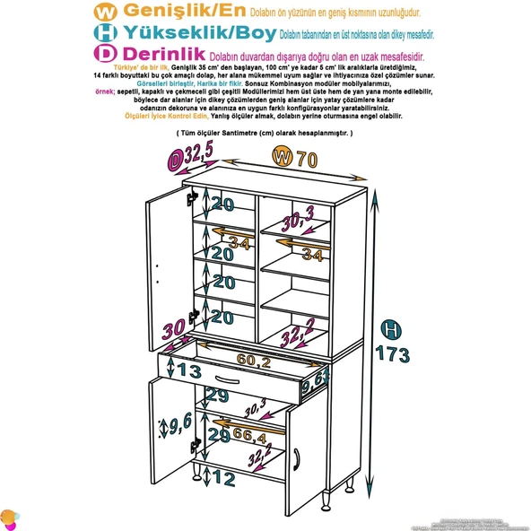 Eliusta  Nexa Modüler Dolap  70 Cm Banyo/Mutfak Dolabı Extra Kullanım Alanlı 70x173x32,5 cm Beyaz Dolap - Resim 2