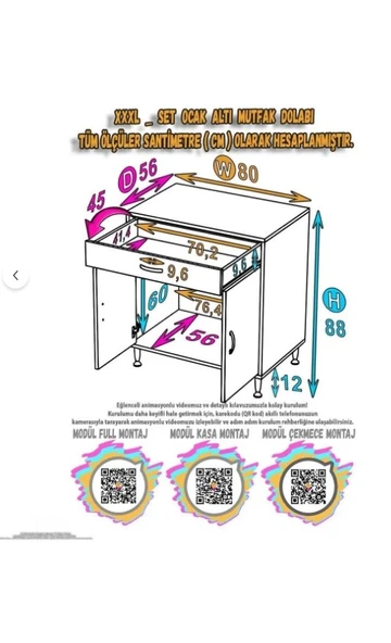 Eliusta  Nıvera 80 cm Mutfak Dolabı Beyaz Ankastre 80x88x56 cm Ocak Dolabı Tüp Gizleyici Kapaklı Dolap - Resim 2