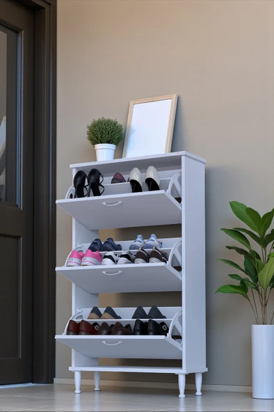 Eliusta  Eliusta Duru 72 cm Genişlikte Beyaz Renk Ayaklı Ayakkabılık Antre/Kapı Önü 72x127x26 cm Ayakkabılık ürün görseli 1