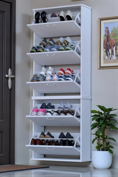 Eliusta  Sho Beş Düşer Kapaklı Ayakkabılık Beyaz Renk 72 cm Asma 72x193x26 cm Ayakkabılık ürün görseli 1