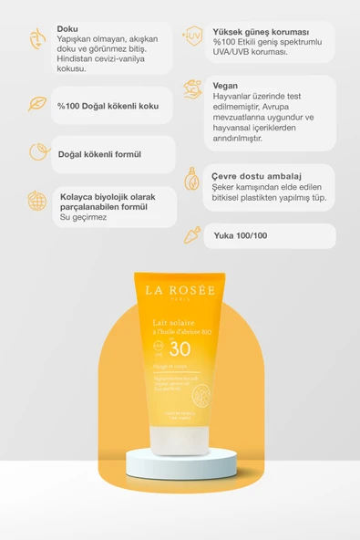 LA ROSEE PARİS YÜKSEK KORUMALI GÜNEŞ KORUYUCU SÜT Organik Kayısı Yağı İçeren SPF 30 150 Ml - Resim 2