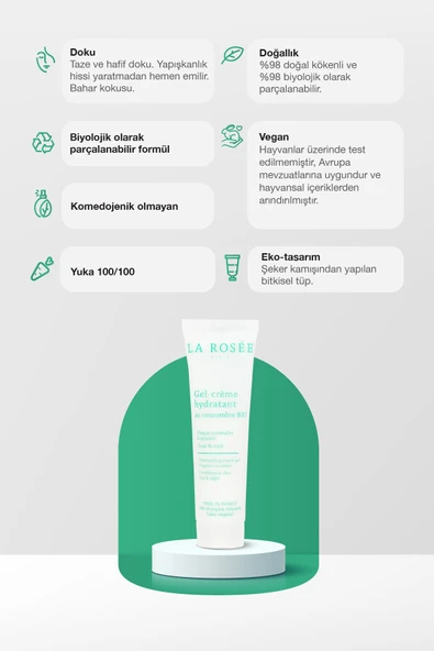 LA ROSEE PARİS NEMLENDİRİCİ JEL-KREM Organik Salatalık Özü İçeren - 60 mL - Resim 2