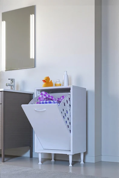 Eliusta  Sare 40 cm Beyaz Sepetli Banyo Dolabı,Mutfak Dolabı 40x75x32,5 cm Oyuncak Sepeti Çok Amaçlı Dolap ürün görseli 1