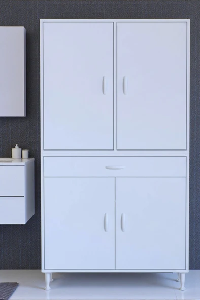 Eliusta  Luma Kapaklı & Çekmeceli Banyo Dolabı 95 cm Genişlikte Beyaz Dolap 95x173x32,5 cm Depolama Dolabı ürün görseli 1