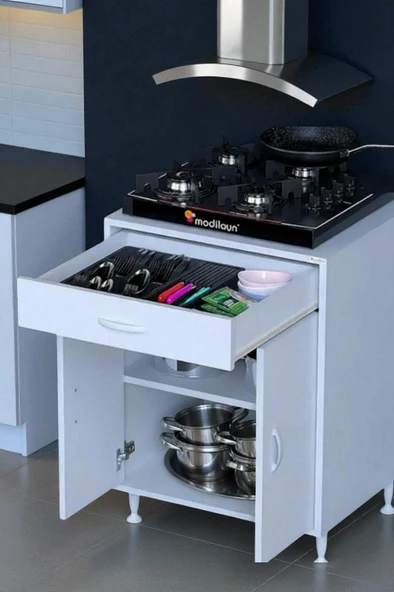 Eliusta  Valya Çekmeceli Beyaz 60 cm Genişlikte Mutfak Dolabı Ocak Alanlı 2 Bölmeli 60x88x56 cm Dolap ürün görseli 1