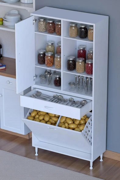 Eliusta  Mira Dolap 6 Bölme Çok Fonksiyonlu Banyo Dolabı 80 cm Beyaz Sepetli Dolap 80x171x32,5 cm Organizer ürün görseli 1