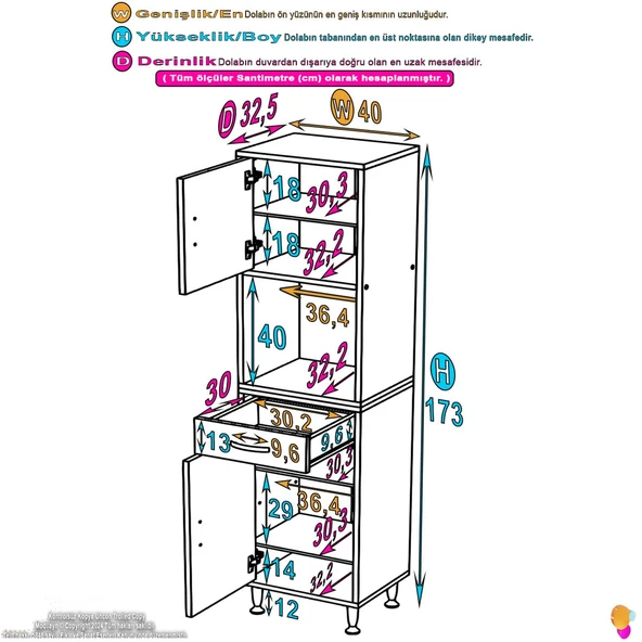 Eliusta  Vero 5 Bölmeli 40 cm Genişlikte Dolap Çok Amaçlı Kullanım Banyo Dolapı 40x173x32,5 cm Dolap - Resim 2