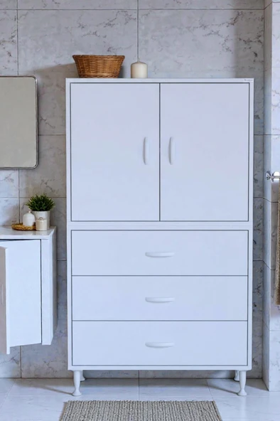 Eliusta  Alia Çok Kullanışlı Dolap G:85 cm Üst Bölme Kapaklı Alt Bölme Çekmeceli 85x138x32,5 cm Modüler Dolap ürün görseli 1