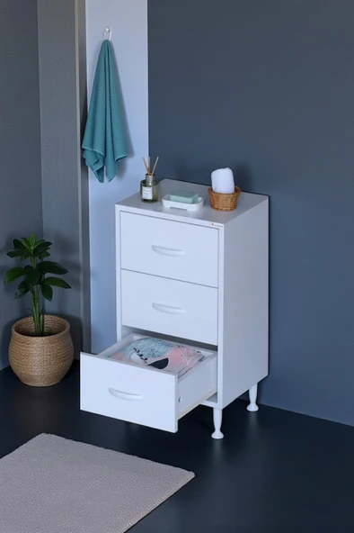 Eliusta  Seçer 3 Çekmeceli 45 cm Banyo ve Mutfak Dolabı Beyaz 45x75x32,5 cm Çok Amaçlı Organizer Dolap ürün görseli 1