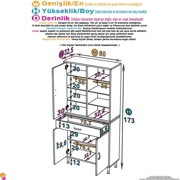 Eliusta  Nexa Modüler Dolap  80 Cm Banyo/Mutfak Dolabı Extra Kullanım Alanlı 80x173x32,5 cm Beyaz Dolap - Resim 2
