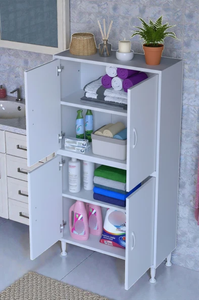 Eliusta  Nuve Geniş Depolama Alanlı Dolap 70 cm Banyo/Mutfak Çok Fonksiyonlu 70x138x32,5 cm Saklama Dolabı ürün görseli 1