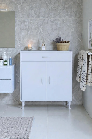 Eliusta  Taha 80 cm 3 Bölmeli Beyaz Çok Amaçlı Dolap 2 Raflı Banyo Mutfak Dolabı 80x88x32,5 cm Düzenleyici ürün görseli 1