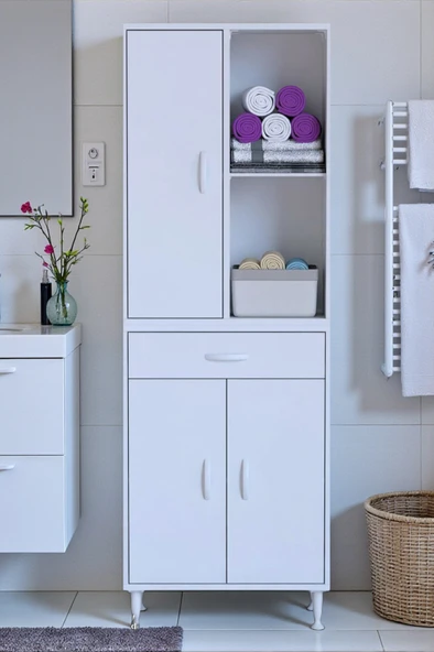 Eliusta  Vellum Beyaz Dolap 55x173x32,5 cm Ebatlarında Çok Fonksiyonlu 55 cm Genişlikte Banyo Dolabı ürün görseli 1