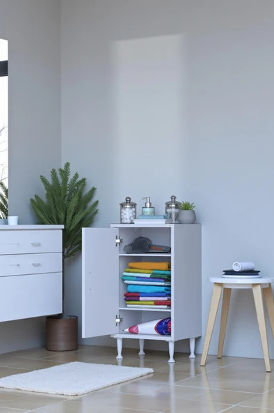 Eliusta  Sabir 40 cm 2 Raflı Beyaz Banyo Mutfak Dolabı 3 Bölmeli Çok Amaçlı Dolap 40x75x32,5 cm Düzenleyici ürün görseli 1