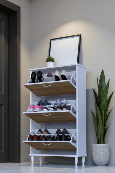 Eliusta  Duru 72 cm Genişlikte Meşe Renk Ayaklı Ayakkabılık Antre/Kapı Önü 72x127x26 cm Ayakkabılık ürün görseli 1