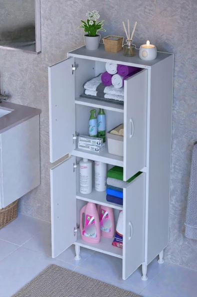 Eliusta  Nuve Geniş Depolama Alanlı Dolap 60 cm Banyo/Mutfak Çok Fonksiyonlu 60x138x32,5 cm Saklama Dolabı ürün görseli 1