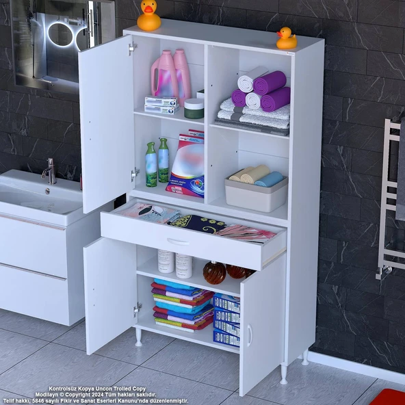 Eliusta  Vellum Beyaz Dolap 95x173x32,5 cm Ebatlarında Çok Fonksiyonlu 95 cm Genişlikte Banyo Dolabı - Resim 3