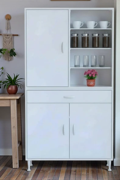 Eliusta  Funci Beyaz Renk G:95 cm Banyo Dolabı 3 Kapaklı 7 Raflı Dolap 95x173x32,5 cm Boyutlarında Dolap ürün görseli 1