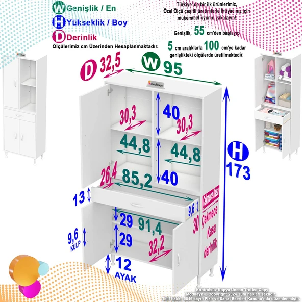 Eliusta  Vellum Beyaz Dolap 95x173x32,5 cm Ebatlarında Çok Fonksiyonlu 95 cm Genişlikte Banyo Dolabı - Resim 2