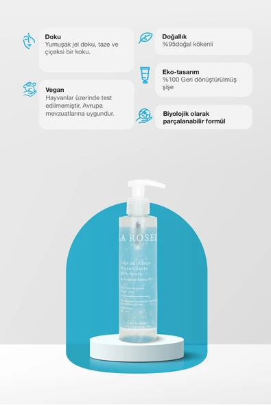 LA ROSEE PARİS MAKYAJ TEMİZLEYİCİ MİSEL JEL Organik Çiçek Solüsyonları İçeren - 195 mL - Resim 2