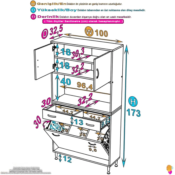 Eliusta  Seris Sepetli ve Çekmeceli Banyo Dolabı  G:100 cm Çok Amaçlı Beyaz Düzenleyici 100x173x32,5 cm Dolap - Resim 2