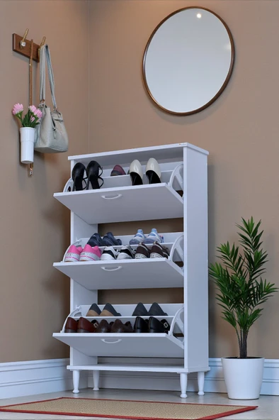 Eliusta  Eliusta Duru 72 cm Genişlikte Beyaz Renk Ayaklı Ayakkabılık Antre/Kapı Önü 72x127x26 cm Ayakkabılık - Resim 3