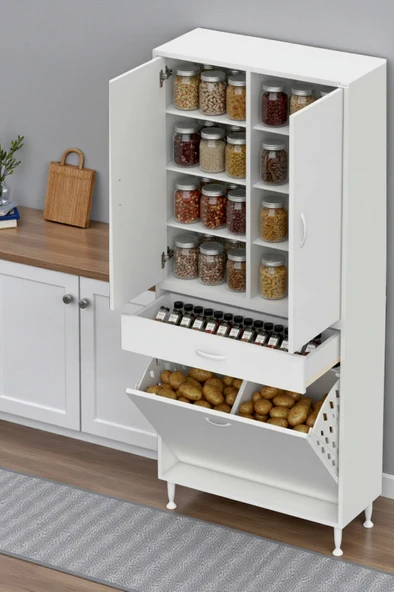 Eliusta  Reli Dolap Beyaz Çok Kullanımlı 85 cm Eninde Banyo Dolabı 85x171x32,5 cm 2 Kapak 6 Raf Dolap ürün görseli 1