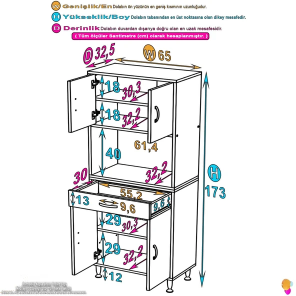 Eliusta  Nordi 4 Kapak 2 Raflı Beyaz Dolap 65x173x32,5 cm Çekmeceli Çok Amaçlı Banyo/Mutfak Dolabı - Resim 3