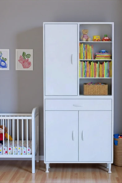 Eliusta  Funci Beyaz Renk G:70 cm Banyo Dolabı 3 Kapaklı 7 Raflı Dolap 70x173x32,5 cm Boyutlarında Dolap ürün görseli 1