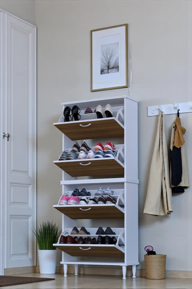 Eliusta  Berry Ceviz 8 Raflı 4 Düşer Kapaklı Ayakkabılık  72 cm Genişlik x 168x26 cm  Ayakkabılık - Resim 3