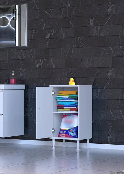 Eliusta  Arden 50 cm Beyaz 2 Bölmeli Banyo Düzenleyici Dolap 1 Raflı Çok Amaçlı Mutfak Dolabı 50x75x32,5 cm - Resim 3