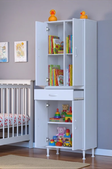 Eliusta  Luma Kapaklı & Çekmeceli Banyo Dolabı 70 cm Genişlikte Beyaz Dolap 70x173x32,5 cm Depolama Dolabı ürün görseli 1