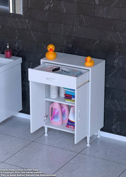 Eliusta  Fre 55 cm Çok Amaçlı Dolap 1 Raflı Tek Çekmeceli Banyo Mutfak Dolabı 55x88x32,5 cm Organizer Dolap - Resim 3