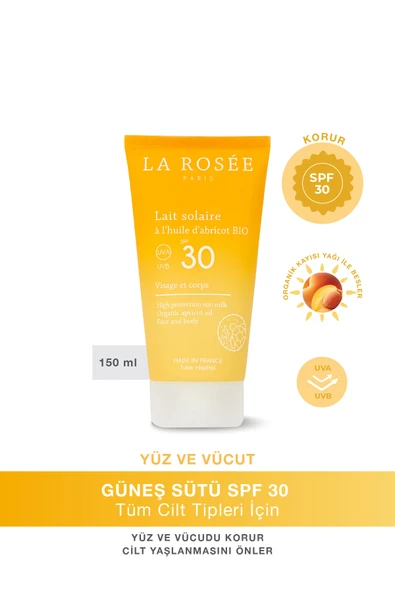 LA ROSEE PARİS YÜKSEK KORUMALI GÜNEŞ KORUYUCU SÜT Organik Kayısı Yağı İçeren SPF 30 150 Ml ürün görseli 1