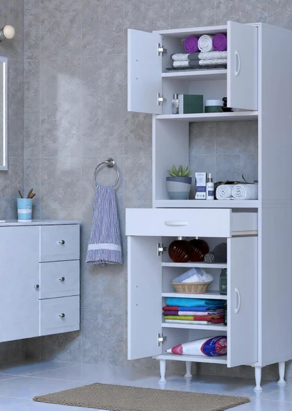 Eliusta  Lora Beyaz Dolap 60 cm Genişliği ve 173 cm Yüksekliği İle Dikey Depolama Ünitesi 60x173x32,5 cm ürün görseli 1