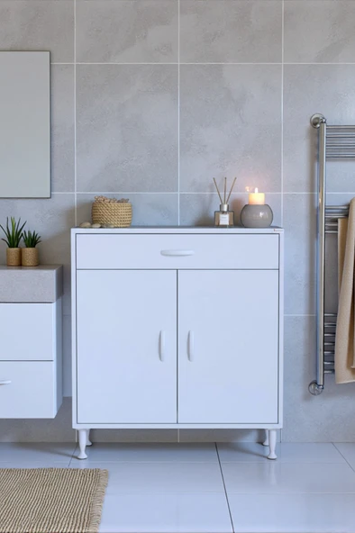 Eliusta  Taha 70 cm 3 Bölmeli Beyaz Çok Amaçlı Dolap 2 Raflı Banyo Mutfak Dolabı 70x88x32,5 cm Düzenleyici ürün görseli 1