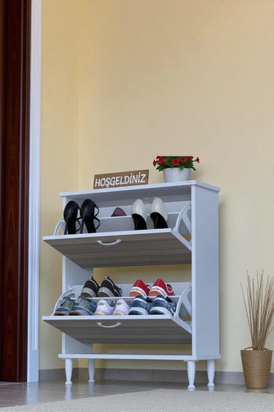 Eliusta  Antrex 72 cm Cordoba 2 Düşer Kapaklı Ayakkabılık 72x90x26 cm Ayaklı 4 Bölmeli Ayakkabılık - Resim 3