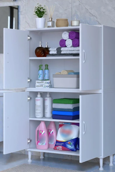 Eliusta  Nuve Geniş Depolama Alanlı Dolap 90 cm Banyo/Mutfak Çok Fonksiyonlu 90x138x32,5 cm Saklama Dolabı ürün görseli 1