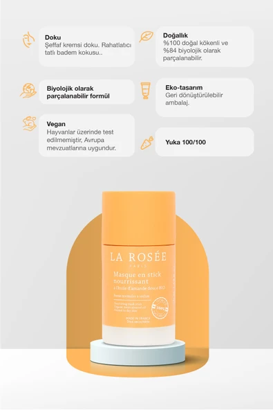 LA ROSEE PARİS BESLEYİCİ STİCK MASKE Organik Tatlı Badem Yağı İçeren 50 mL - Resim 2